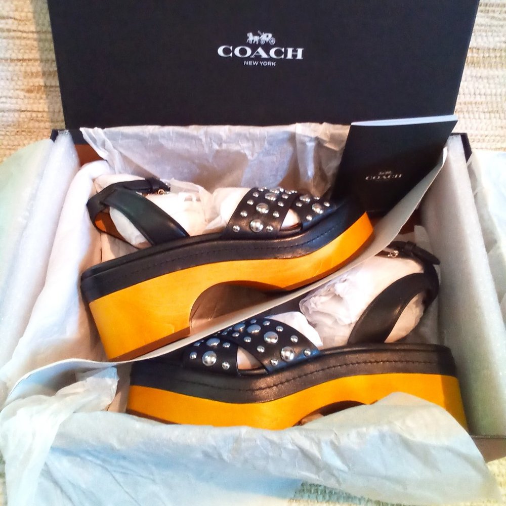 COACH ASTOR STUDDED CLOG Platform Sandal / Black/ Size : 5 1/2